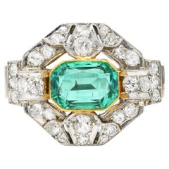 Vintage 4.15 Carats Colombian Emerald Platinum 18 Karat Yellow Gold Ring