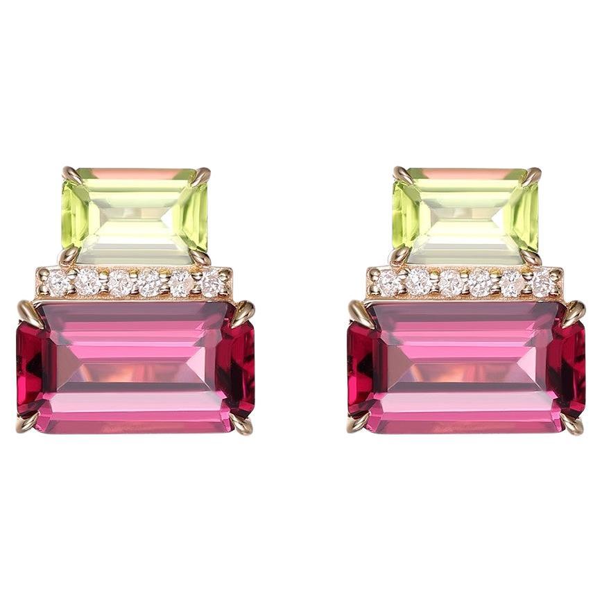 Pendientes vintage de oro amarillo de 14 quilates con diamantes peridoto y granate de 4,17 quilates en venta