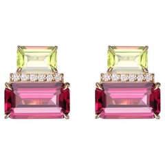 Vintage 4.17Ct Garnet Peridot Diamond Earrings in 14 Karat Yellow Gold