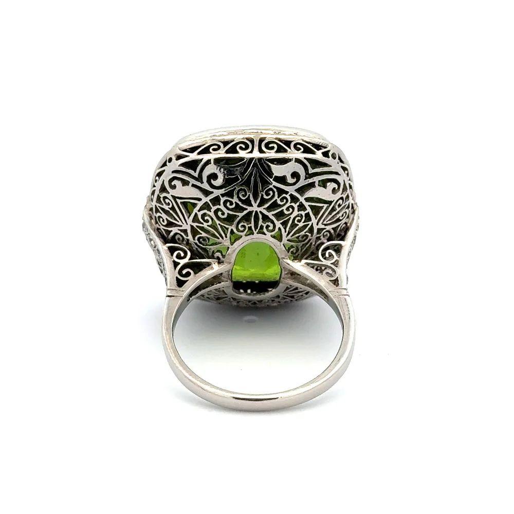 Women's Vintage 41.84 Carat Green Peridot GIA and Diamond Platinum Statement Ring For Sale