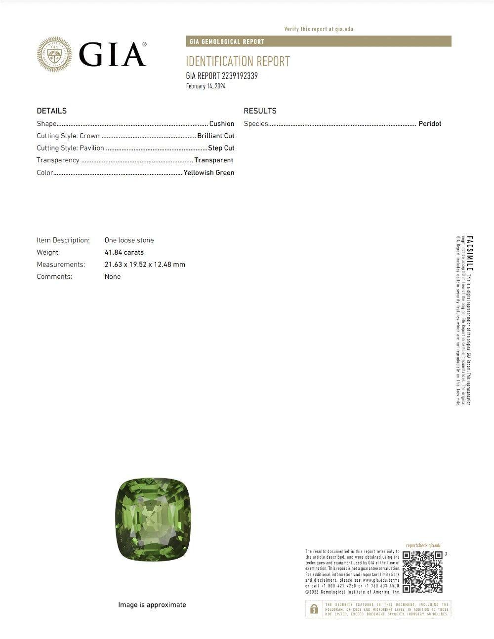 Statement-Ring aus Platin mit 41,84 Karat grünem Peridot, GIA und Diamant im Angebot 1