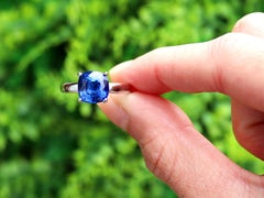 Vintage 4.19 Carat Madagascan Sapphire 18k White Gold Solitaire Ring Circa 1990