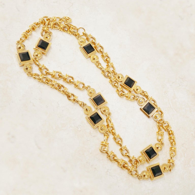 Vintage 42" Gilt and Faceted Onyx Chain Station Necklace by St. John, 1980s 1stDibs