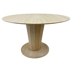 Vintage Round Travertine Gueridon Pedestal Table, Belgium