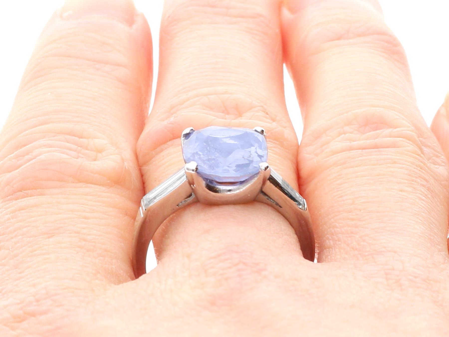 Vintage 4.20 Carat Ceylon Sapphire 0.40 Carat Diamond Platinum Ring Circa 1945 5