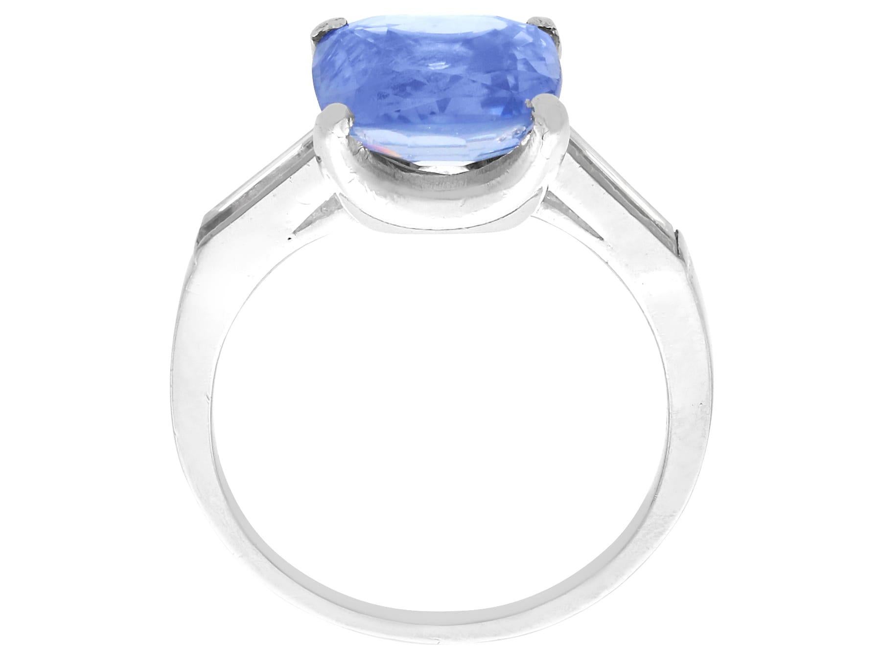 Vintage 4.20 Carat Ceylon Sapphire 0.40 Carat Diamond Platinum Ring Circa 1945 1