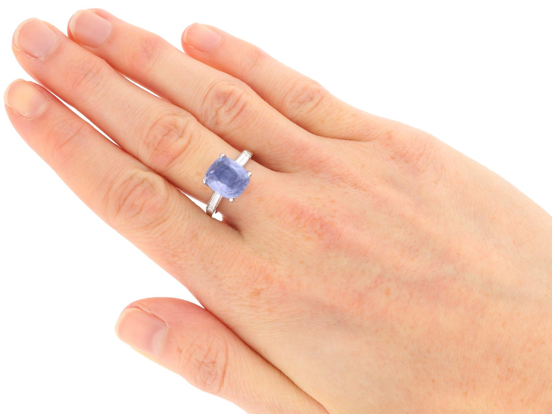 Vintage 4.20 Carat Ceylon Sapphire 0.40 Carat Diamond Platinum Ring Circa 1945 3