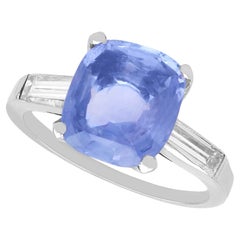 Vintage 4.20 Carat Ceylon Sapphire 0.40 Carat Diamond Platinum Ring Circa 1945