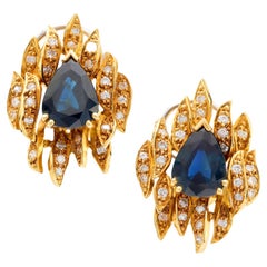 Vintage 4.20 carat total weight sapphire diamond 18k yellow gold earrings