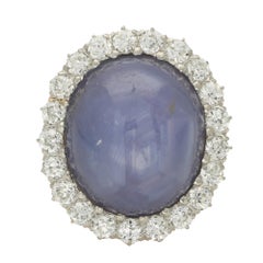 Vintage 42.00ct Star Sapphire and Old Cut Diamond Cluster Cocktail Ring