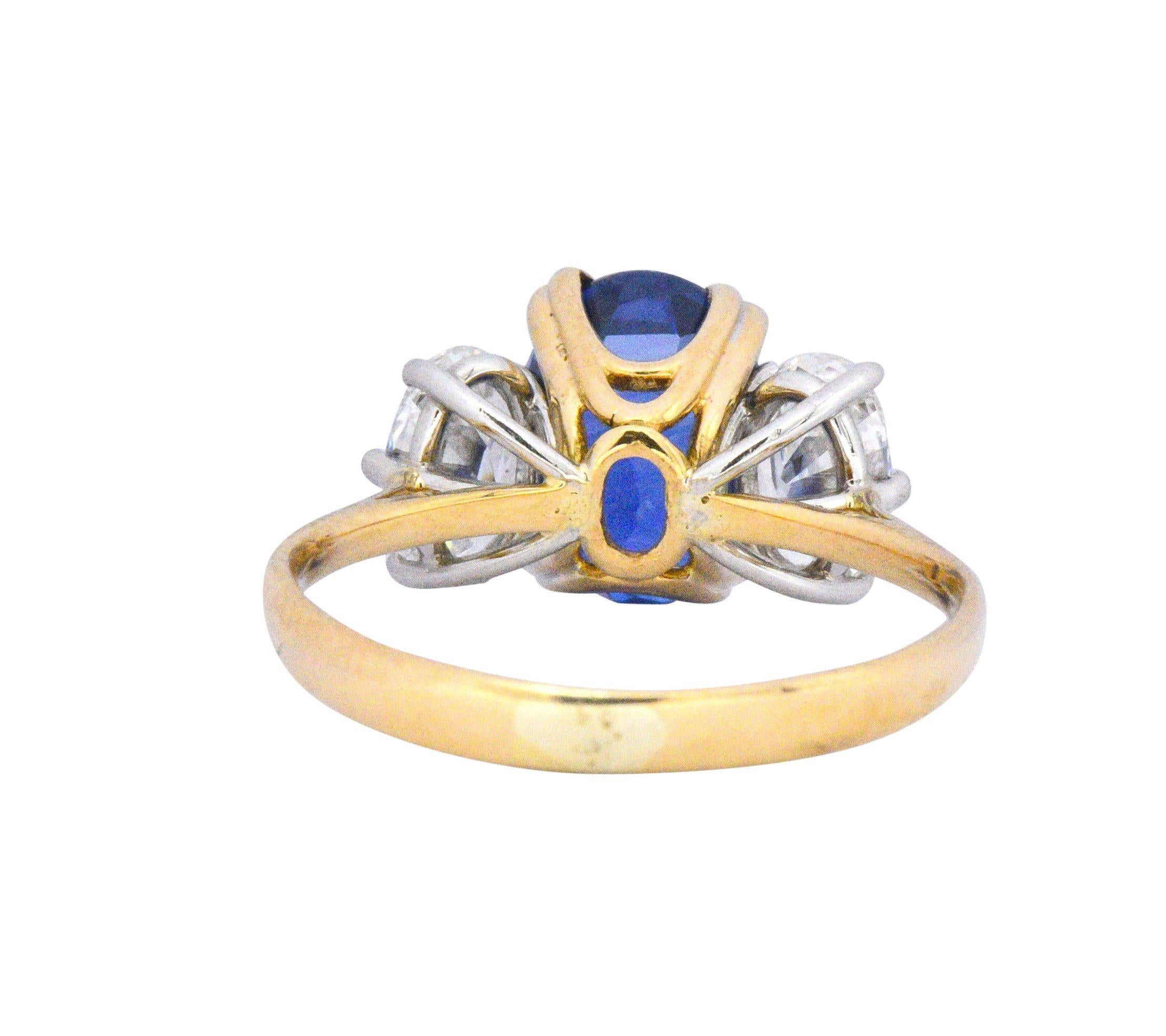 Vintage 4.22 Carats No Heat Natural Sapphire Diamond 18 Karat Gold Ring AGL 2