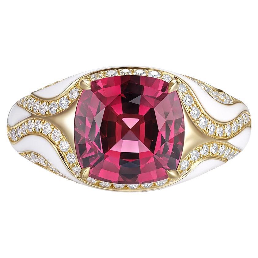 Vintage 4.23Ct Garnet Enamel Art Deco Style Diamond Ring in 14K Yellow Gold
