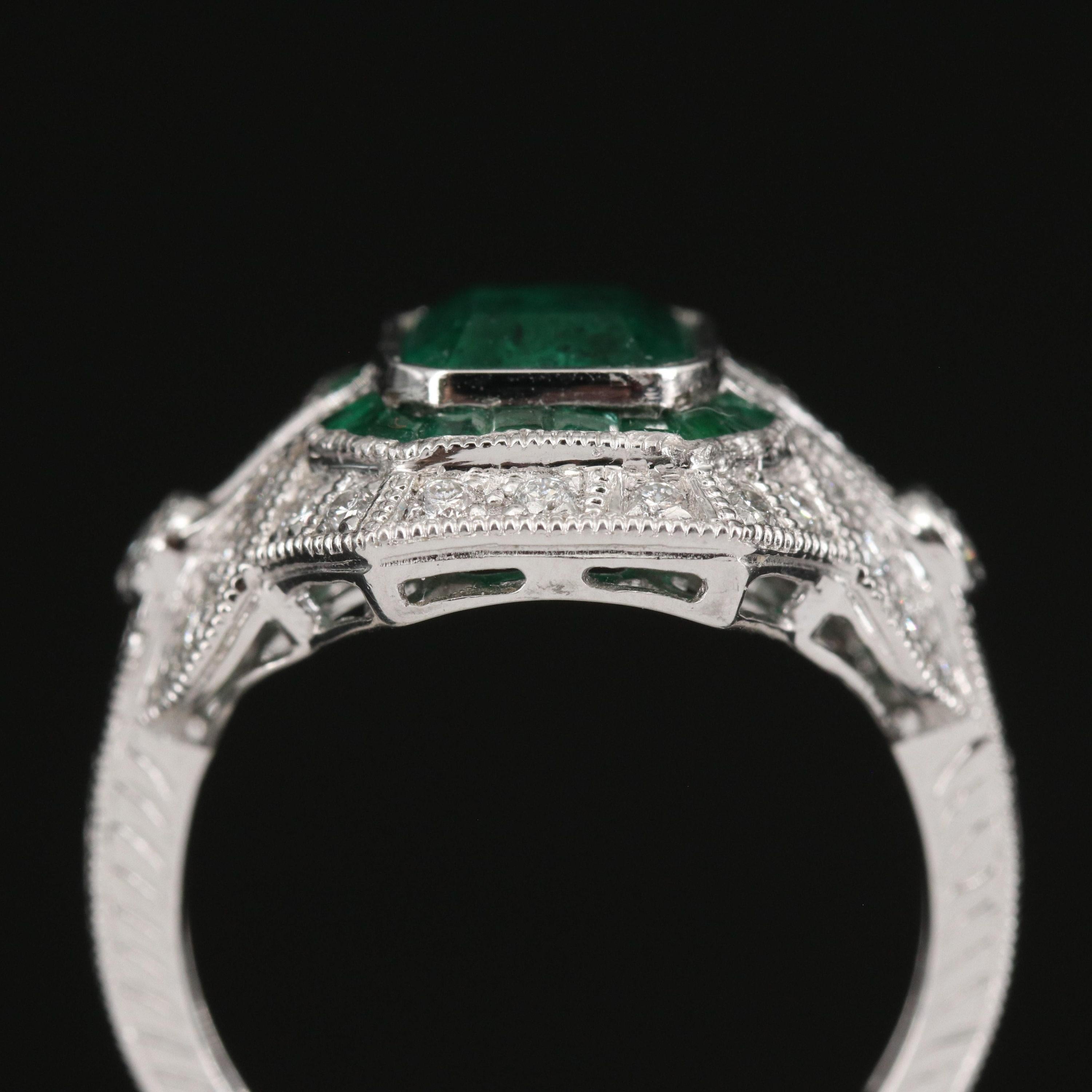 For Sale:  Vintage 4.2 Carat Emerald Diamond Engagement Ring, Cluster Diamond Cocktail Ring 4