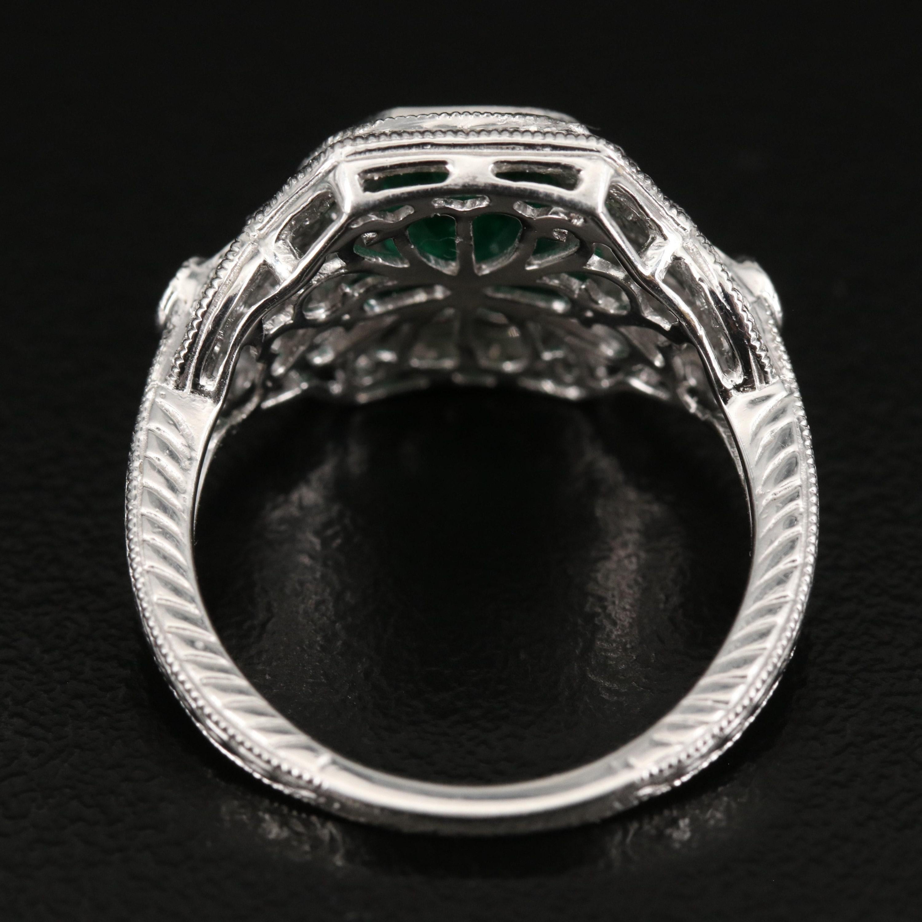 For Sale:  Vintage 4.2 Carat Emerald Diamond Engagement Ring, Cluster Diamond Cocktail Ring 5