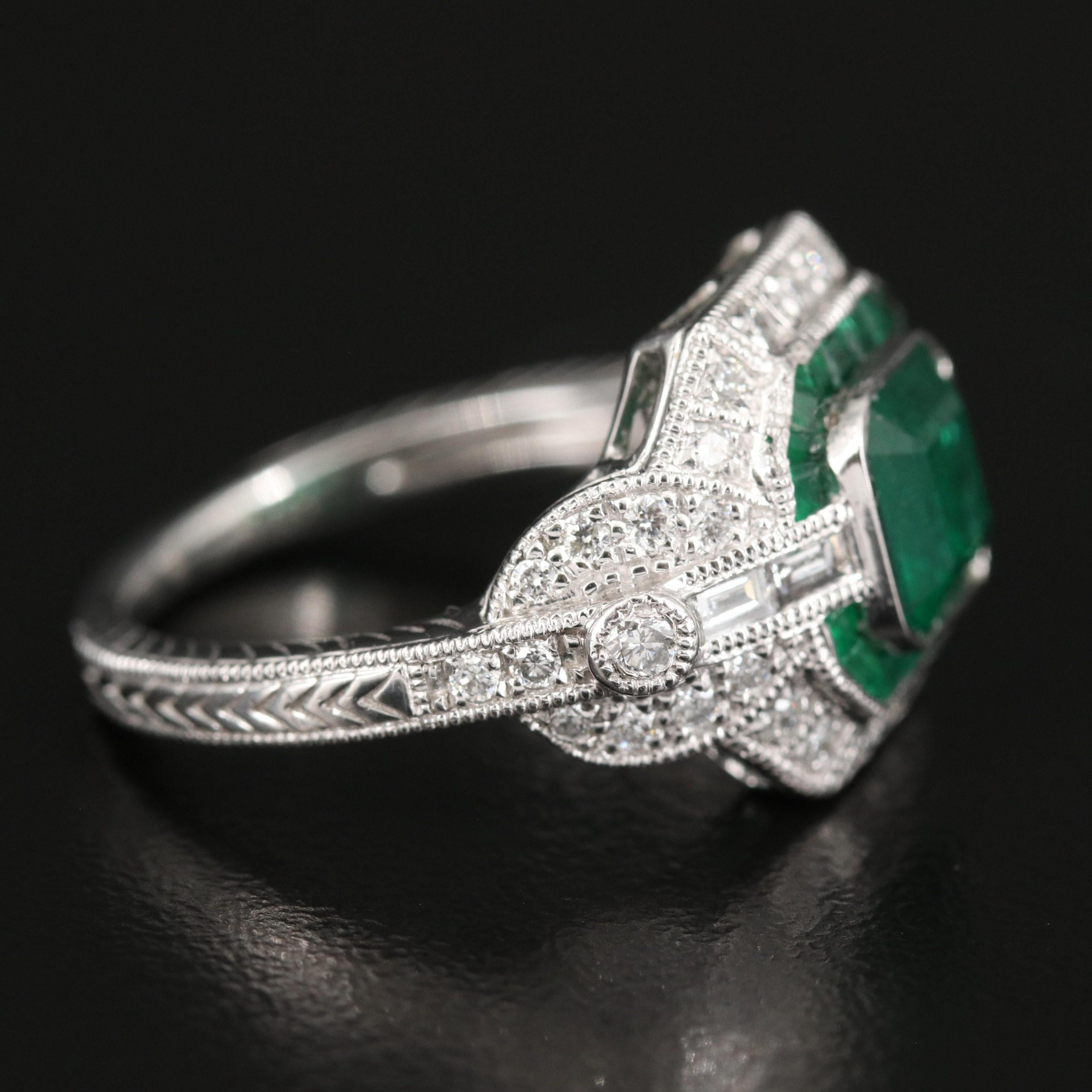 For Sale:  Vintage 4.2 Carat Emerald Diamond Engagement Ring, Cluster Diamond Cocktail Ring 6