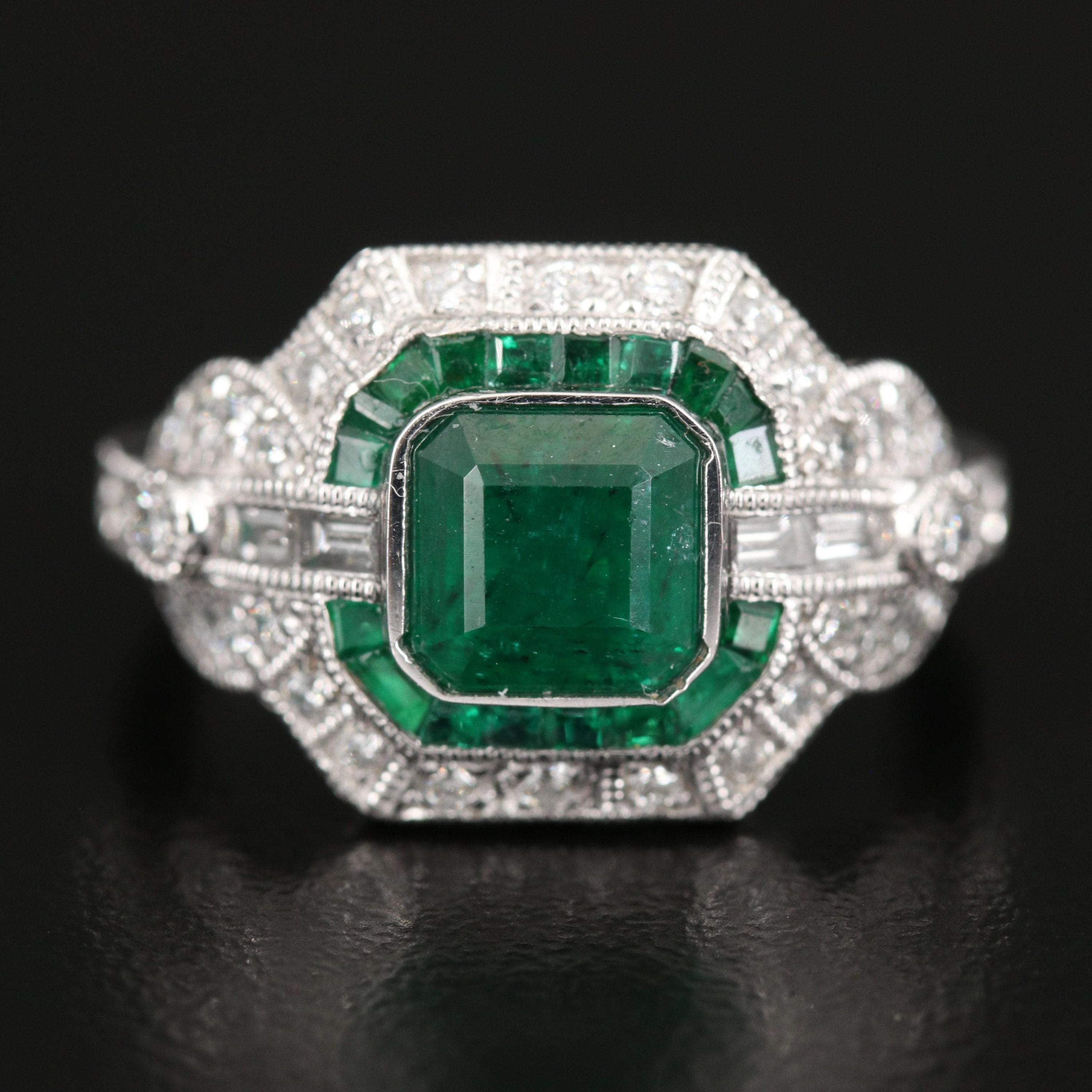 For Sale:  Vintage 4.2 Carat Emerald Diamond Engagement Ring, Cluster Diamond Cocktail Ring 7