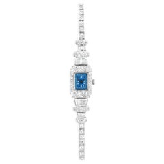 Damenarmbanduhr aus Platin mit 4,25 Karat Diamanten im Mischschliff im Vintage-Stil