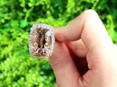 Vintage 42.50ct Smoky Topaz and 1.42ct Diamond, 18ct White Gold Cocktail Ring
