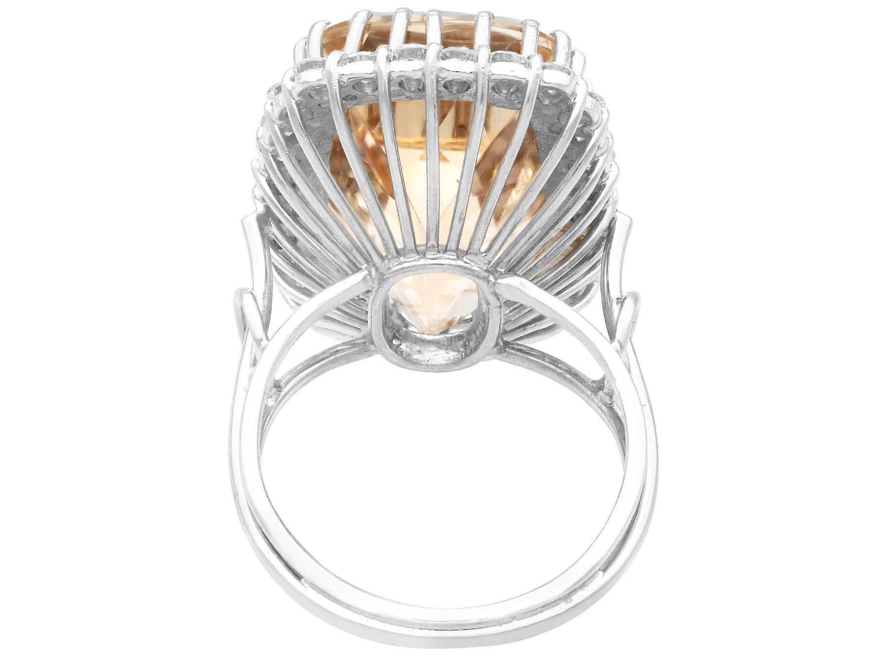 Vintage 42.50ct Smoky Topaz and 1.42ct Diamond, 18ct White Gold Dress Ring For Sale 1