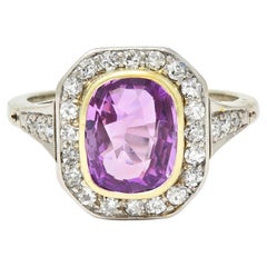 Vintage 4.27 CTW Ceylon Sapphire Diamond Platinum 14K Gold Halo Ring