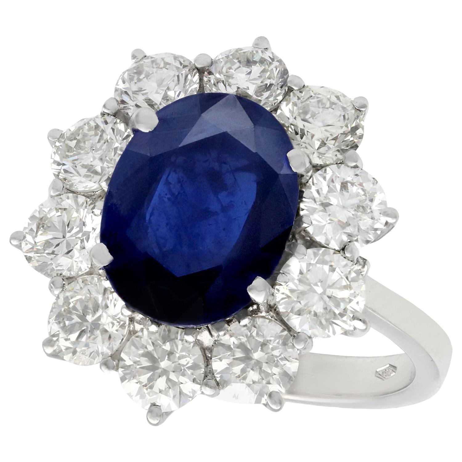 Vintage 4.29 Carat Sapphire and 1.80 Carat Diamond White Gold Cluster Ring