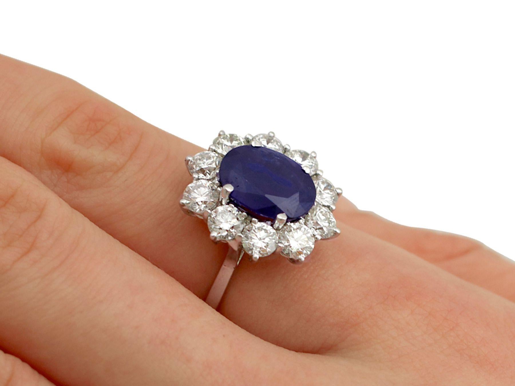 Vintage 4.29 Carat Sapphire and 1.80 Carat Diamond White Gold Cluster Ring 1