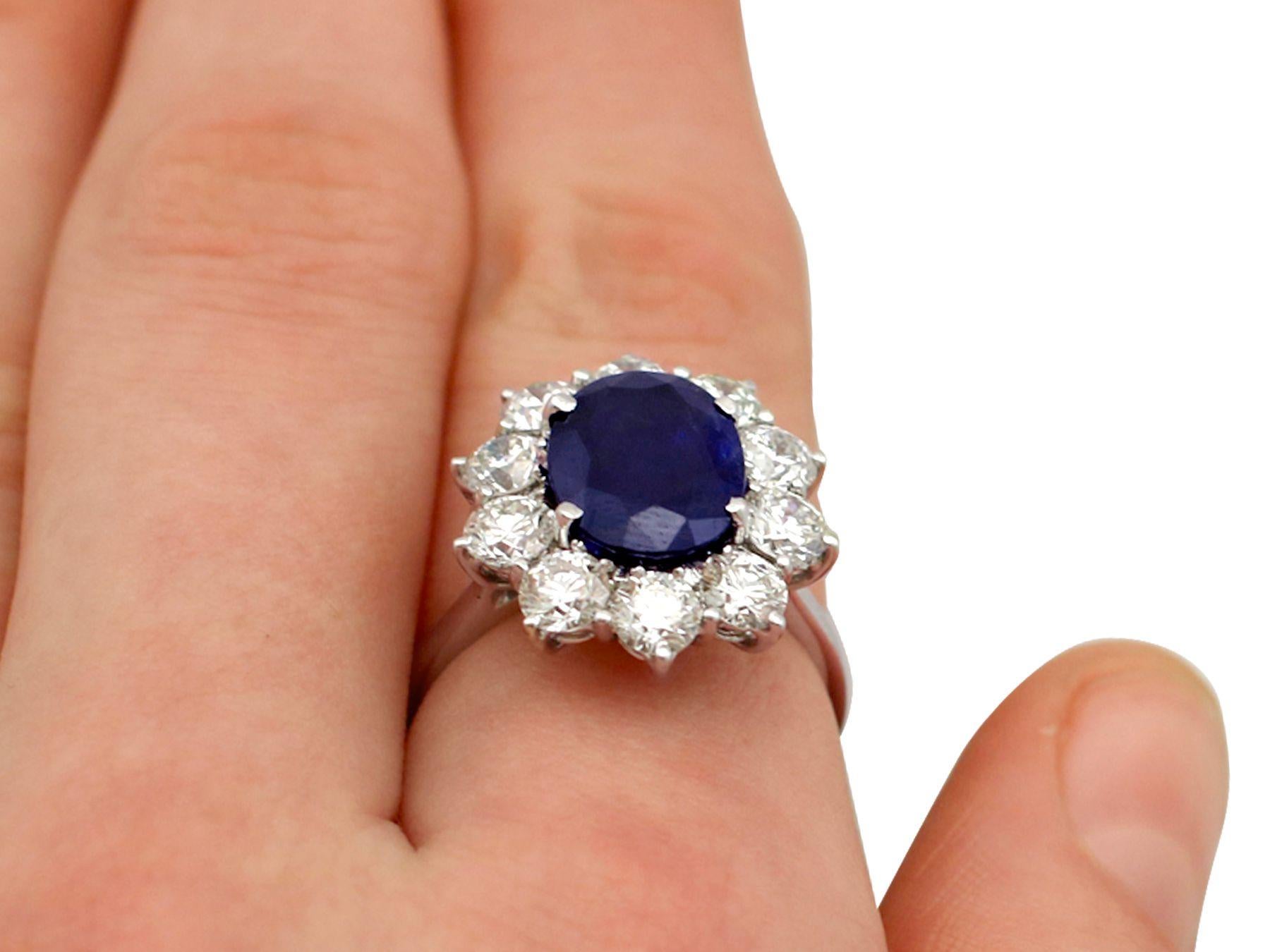 Vintage 4.29 Carat Sapphire and 1.80 Carat Diamond White Gold Cluster Ring 2