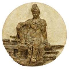 Vintage 43" Fiberglass Kuan Shih Yin Buddha Relief Round Wall Art Sculpture