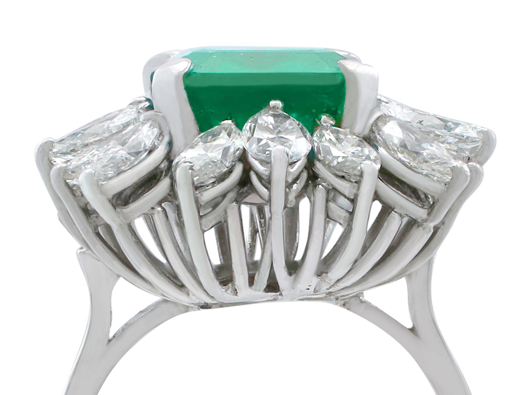 Trapezoid Cut Vintage 4.30 Carat Emerald and 3.24 Carat Diamond White Gold Cluster Ring For Sale
