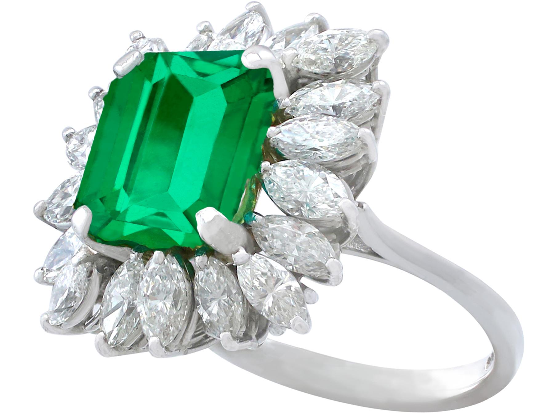 Women's Vintage 4.30 Carat Emerald and 3.24 Carat Diamond White Gold Cluster Ring For Sale