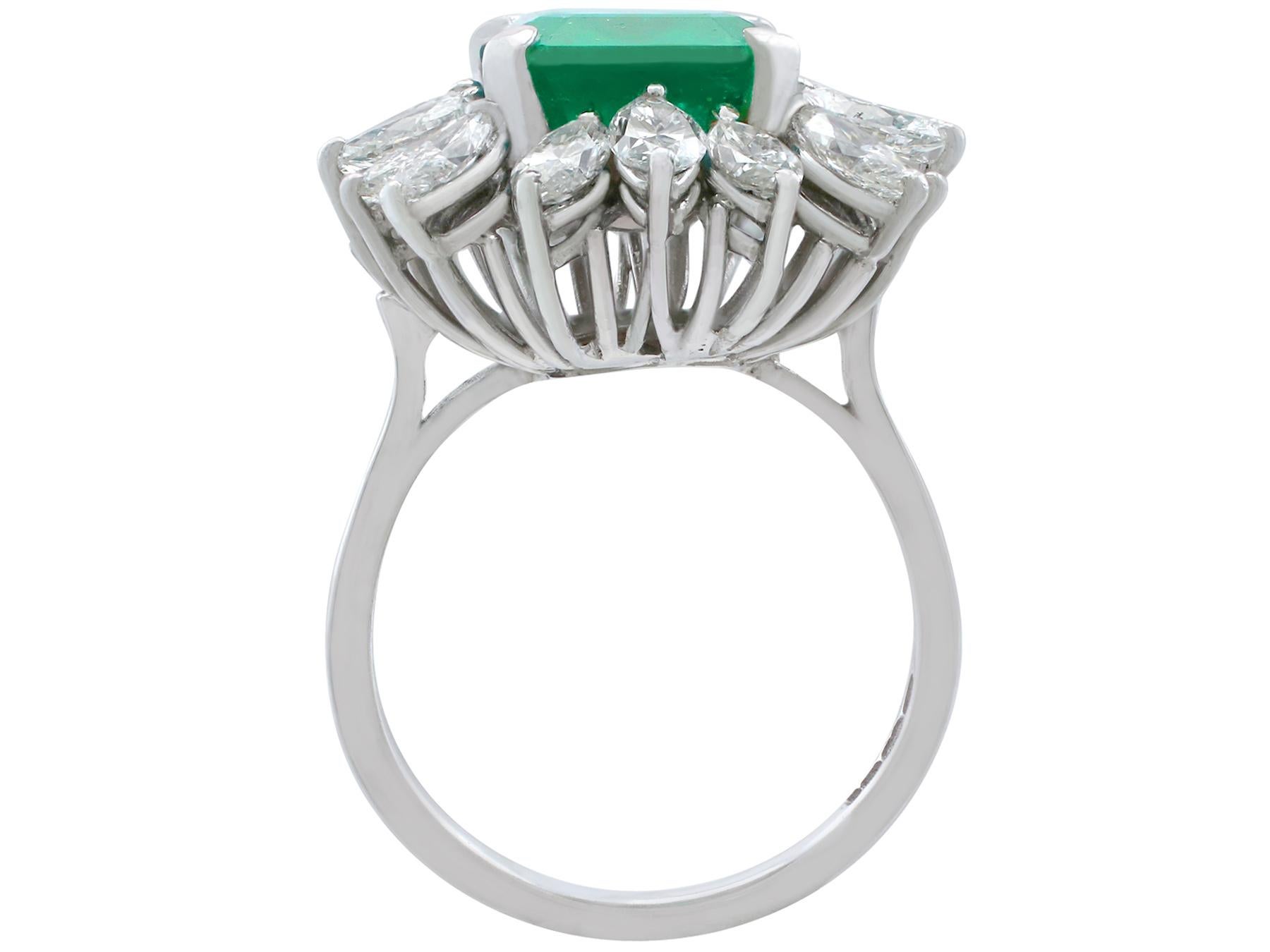 Vintage 4.30 Carat Emerald and 3.24 Carat Diamond White Gold Cluster Ring For Sale 1
