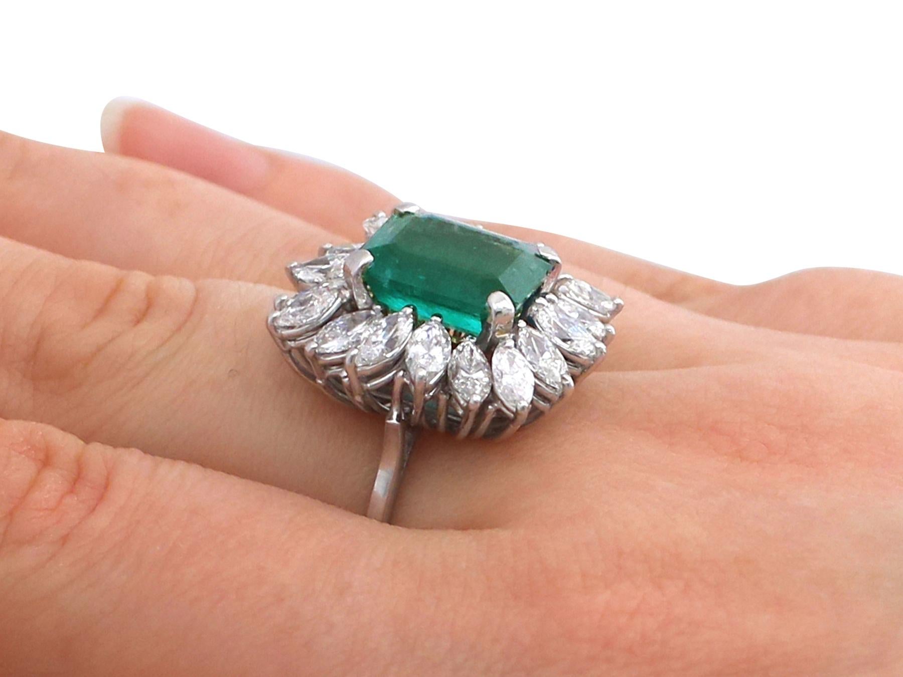 Vintage 4.30 Carat Emerald and 3.24 Carat Diamond White Gold Cluster Ring For Sale 3