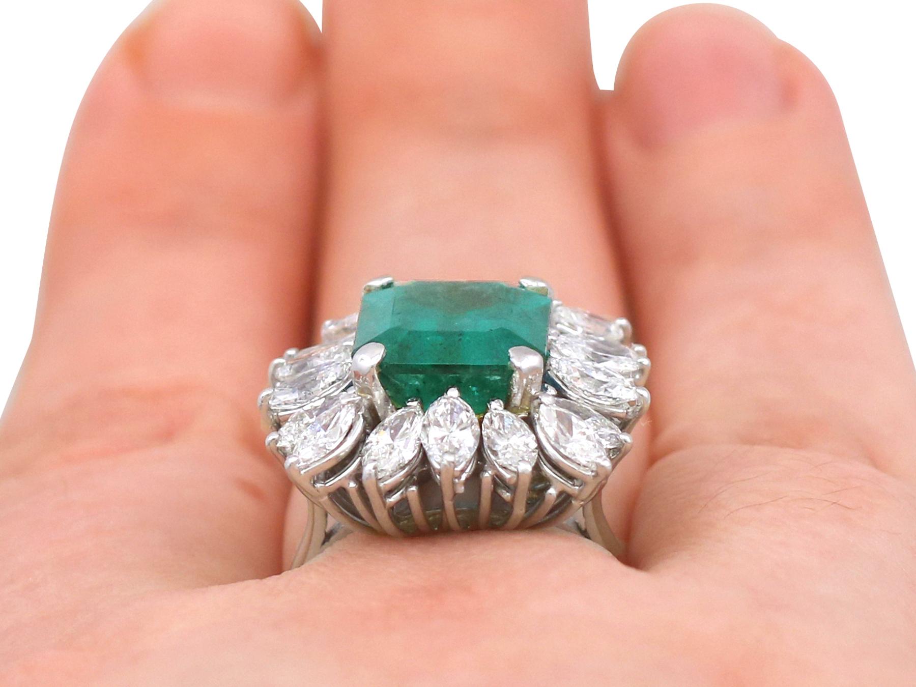 Vintage 4.30 Carat Emerald and 3.24 Carat Diamond White Gold Cluster Ring For Sale 4
