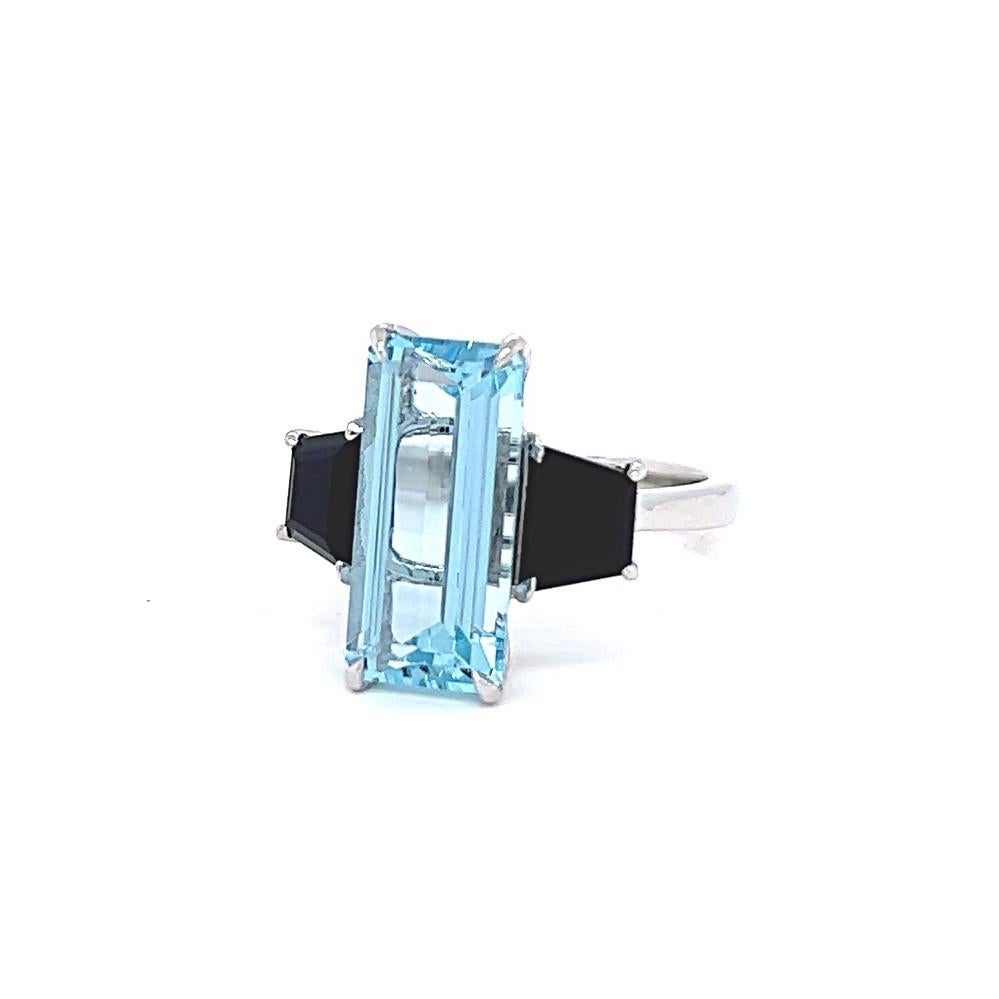 Vintage 4.30 Carats Aquamarine Onyx Platinum Ring 1