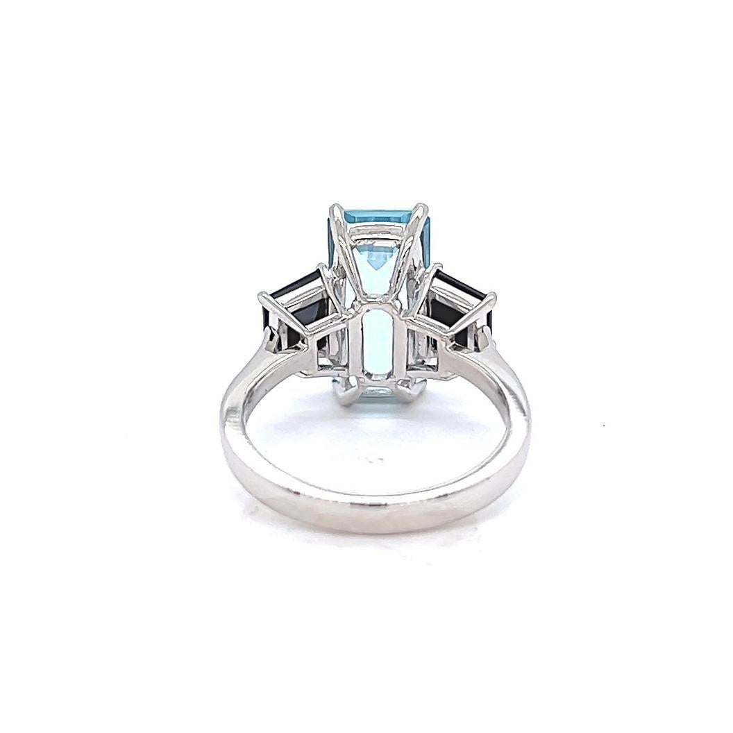 Vintage 4.30 Carats Aquamarine Onyx Platinum Ring 2