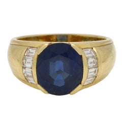 Vintage 4.30ct Blue Sapphire and Diamond Ring in 18k Yellow Gold