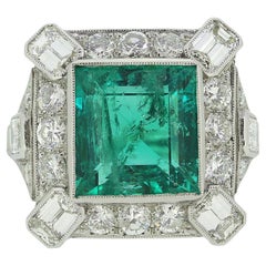 Vintage 4.34 Carat Emerald and Diamond Cluster Ring