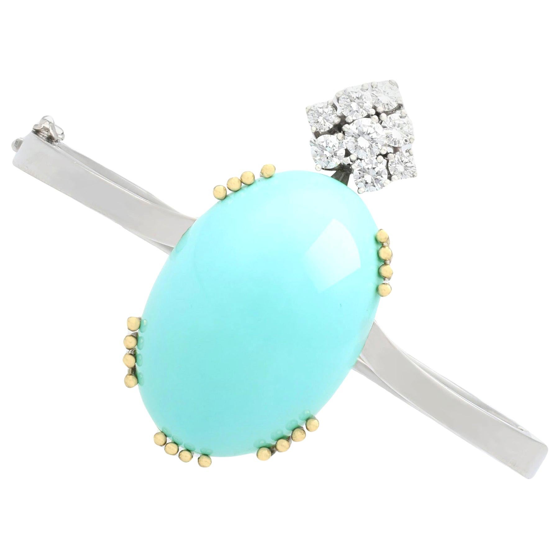 A stunning, fine and impressive vintage 43.44ct turquoise and 0.86ct diamond 18 karat white gold bangle; part of our diverse vintage jewelry and estate jewelry collections.

This stunning, fine and impressive vintage cabochon cut bangle has been