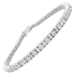 Vintage 4.35 Carat Round Cut Baguette Cut Diamond White Gold Tennis Bracelet