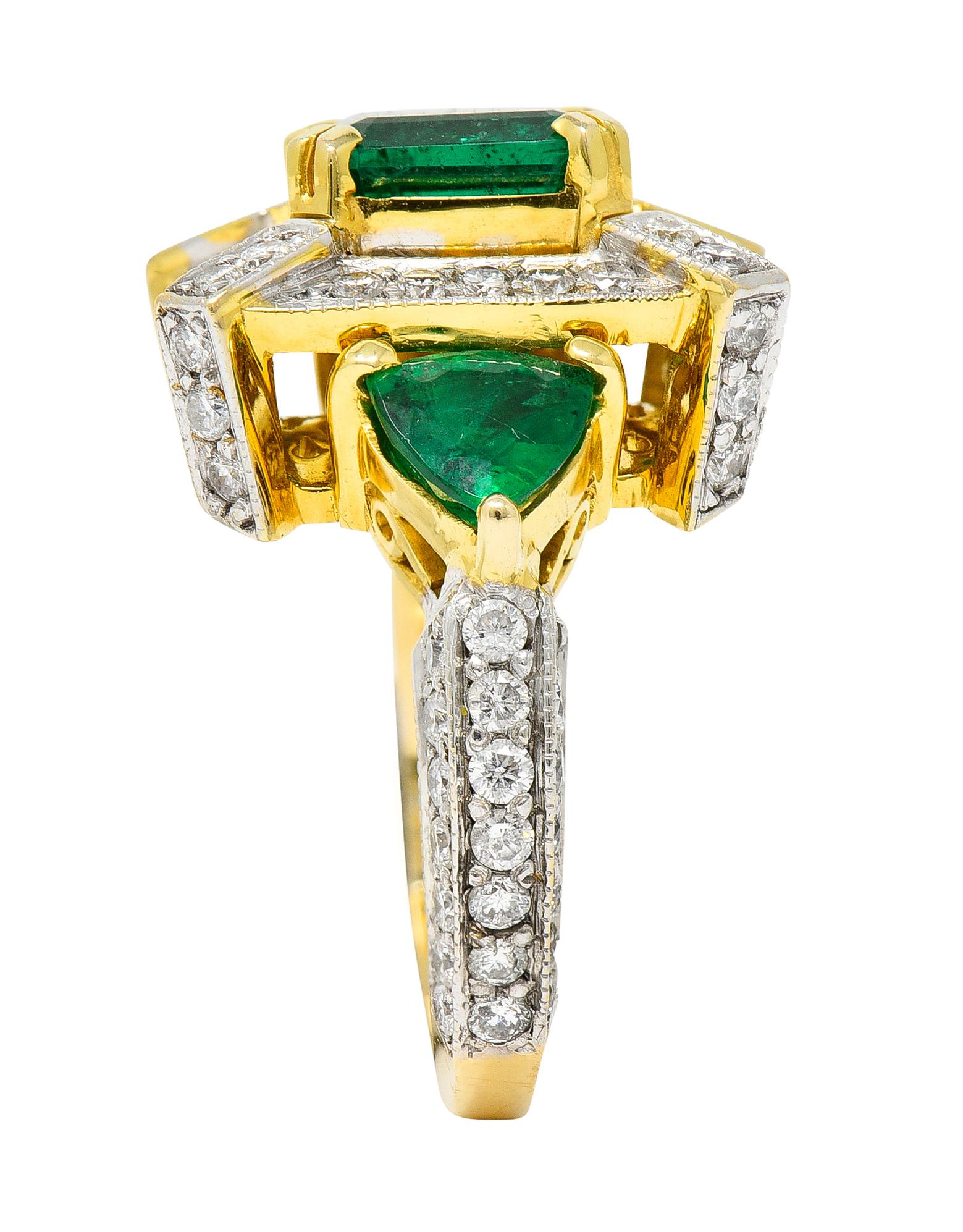 Vintage 4.35 Carats Emerald Diamond 18 Karat Two-Tone Gold Cocktail Ring 5