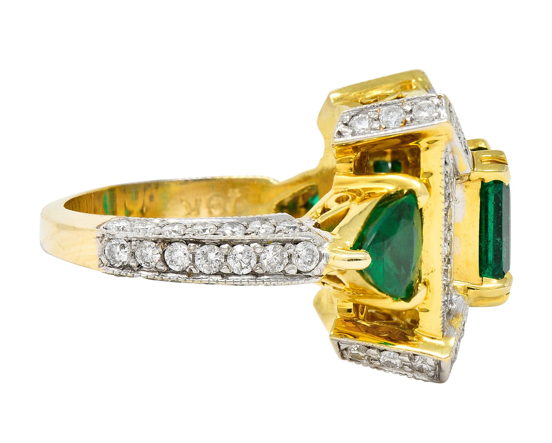 Emerald Cut Vintage 4.35 Carats Emerald Diamond 18 Karat Two-Tone Gold Cocktail Ring