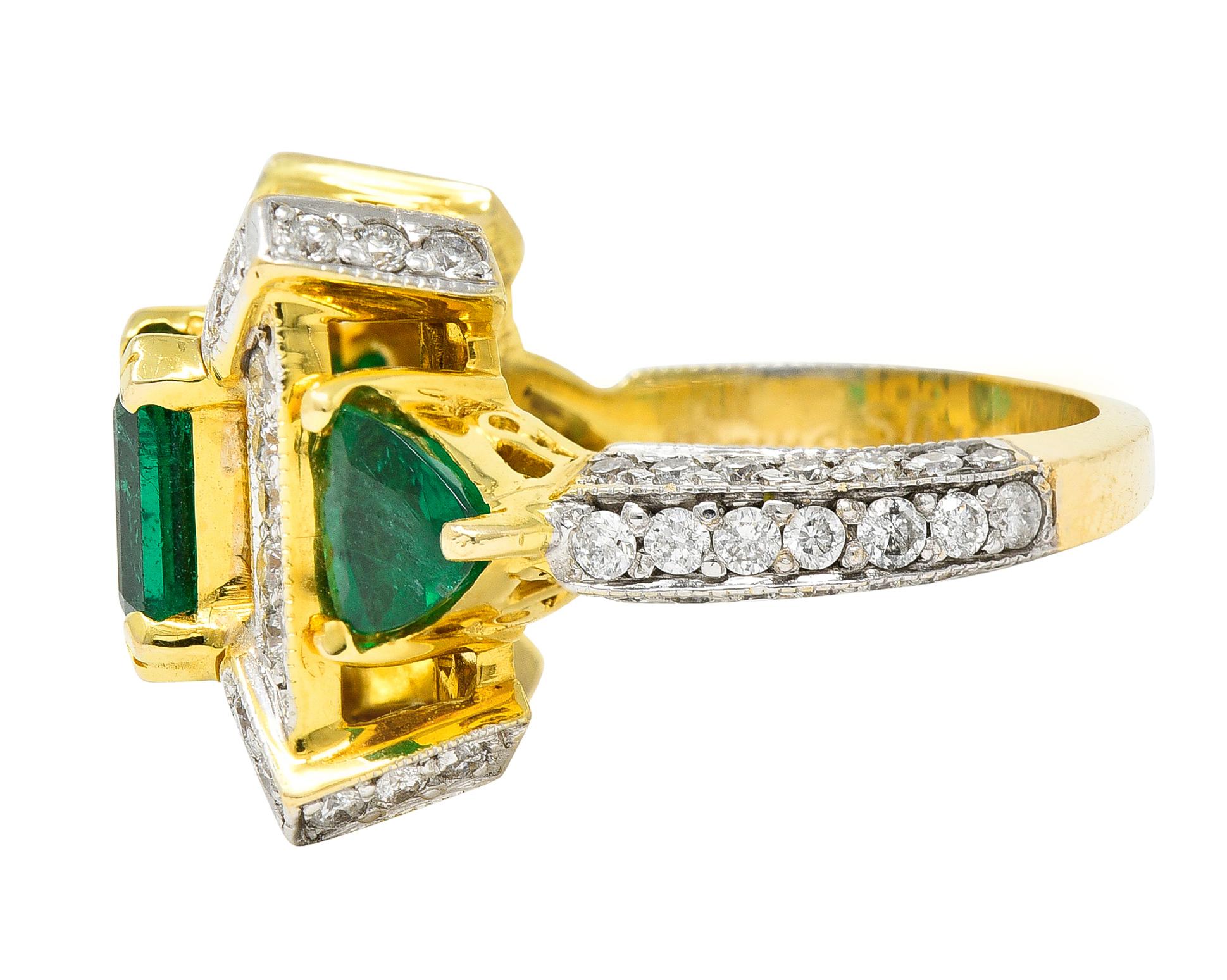 Women's or Men's Vintage 4.35 Carats Emerald Diamond 18 Karat Two-Tone Gold Cocktail Ring