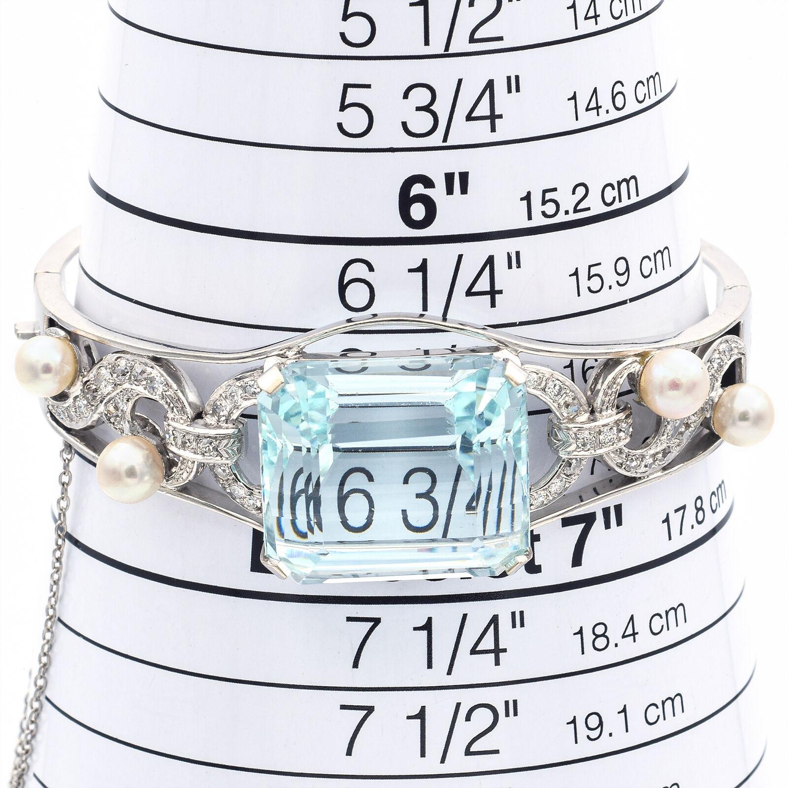 Women's Vintage 43.70 Ct Aquamarine, Pearl and 1.02 TCW Diamond White Gold Bracelet For Sale