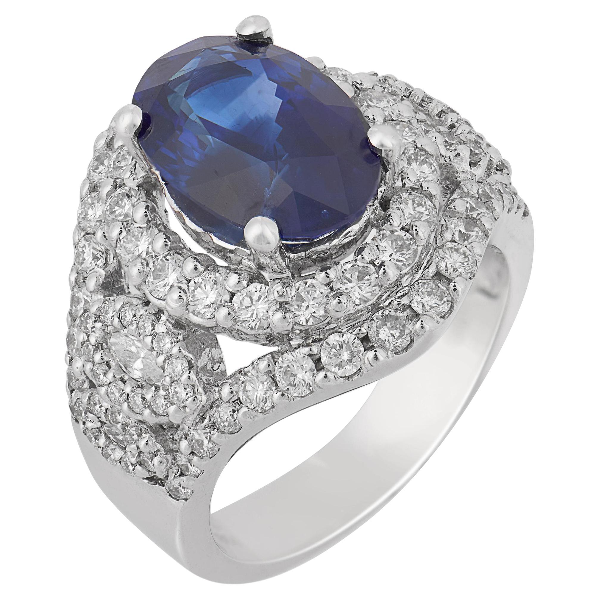 Vintage 4.43 carat sapphire diamond 18k white gold cocktail ring