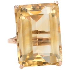 Vintage 45 Carat Citrine Ring Emerald Cut Large Cocktail Jewelry 14 Karat Gold