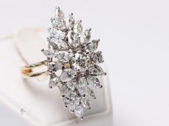 Vintage 4.5 Carat Diamond Marquise Cluster Cocktail Ring 18k
