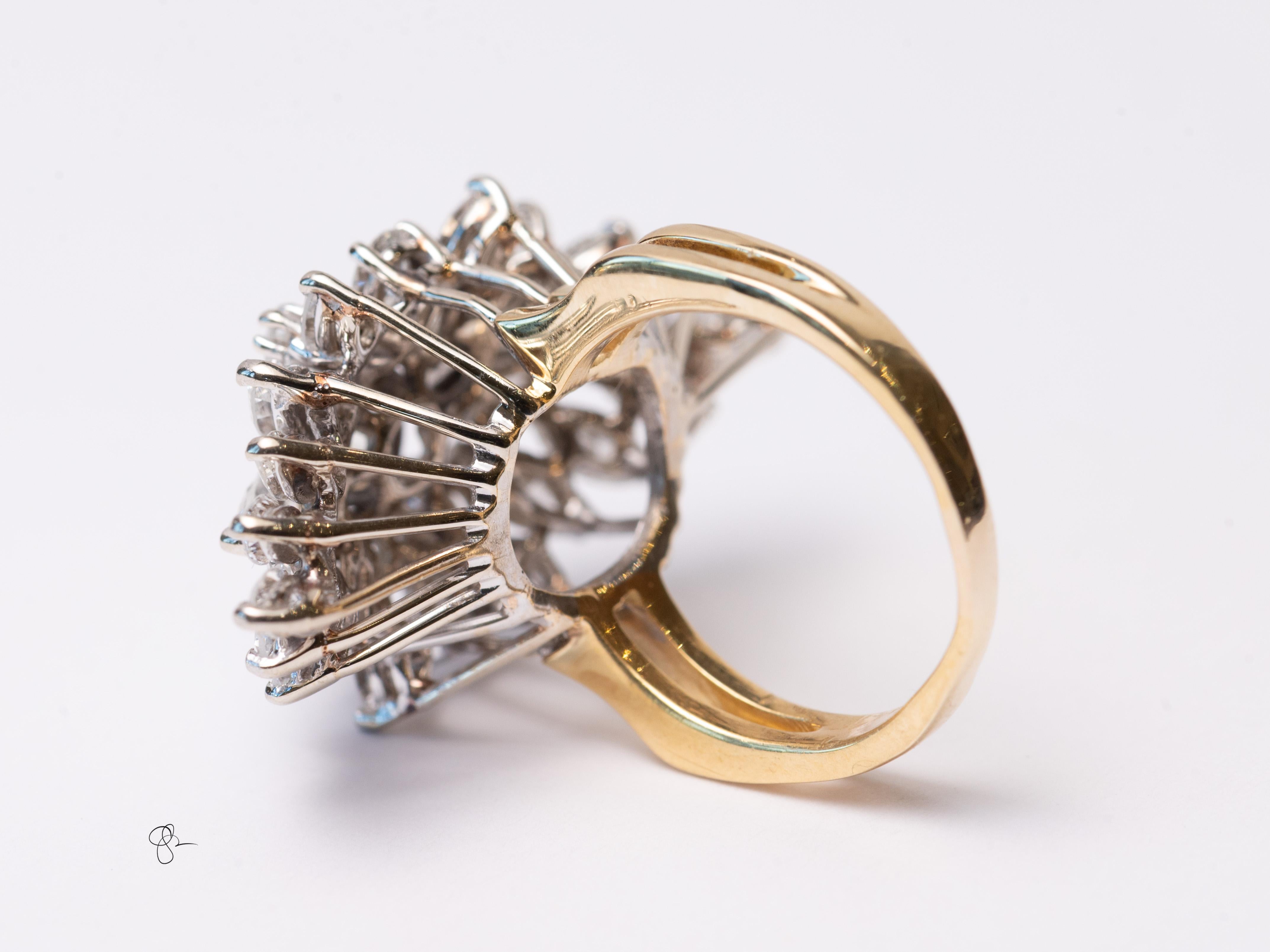 Taille Marquise Vintage 4.5 Carat Diamond Marquise Cluster Cocktail Ring 18k en vente