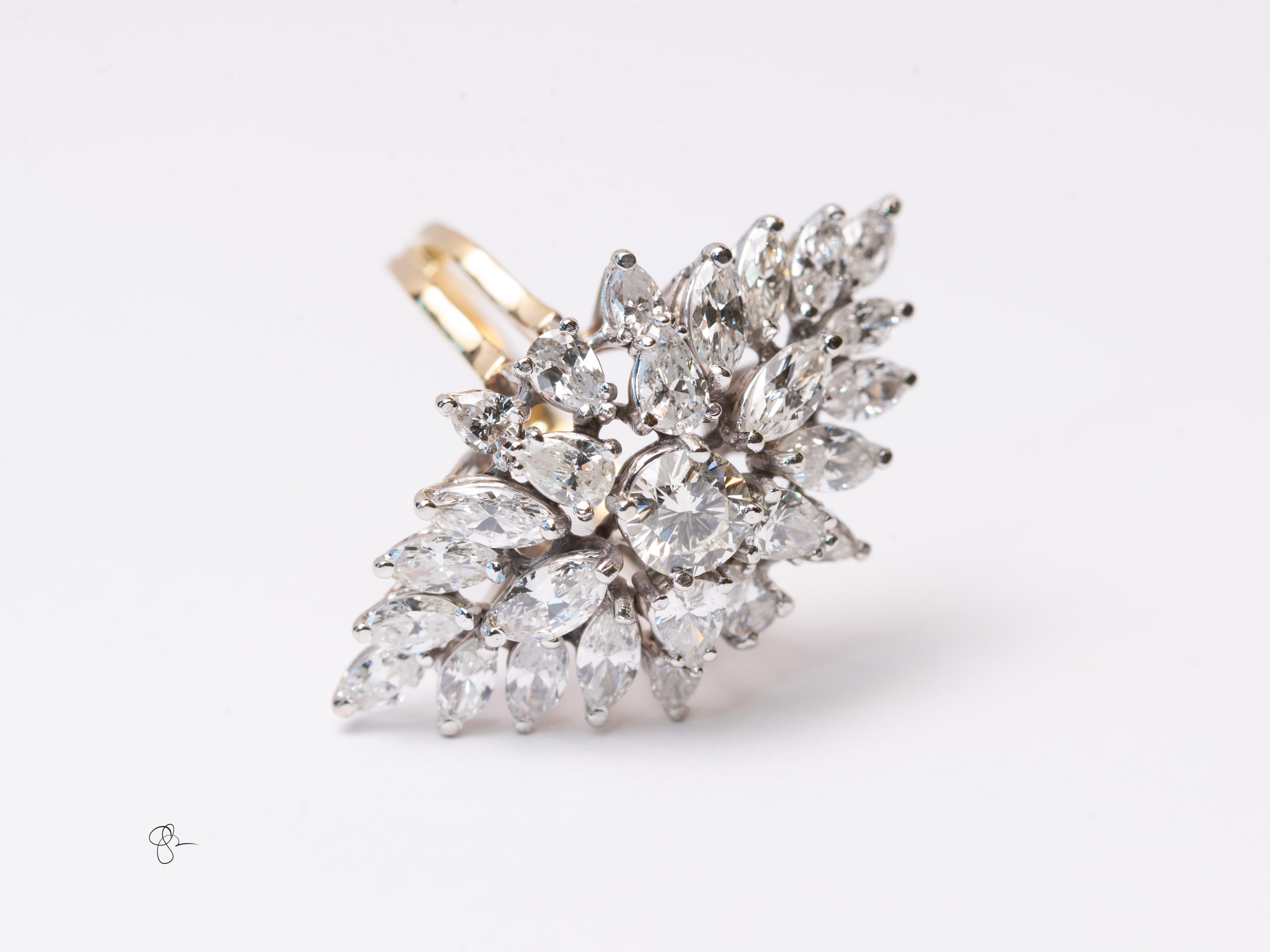 Vintage 4.5 Carat Diamond Marquise Cluster Cocktail Ring 18k Unisexe en vente