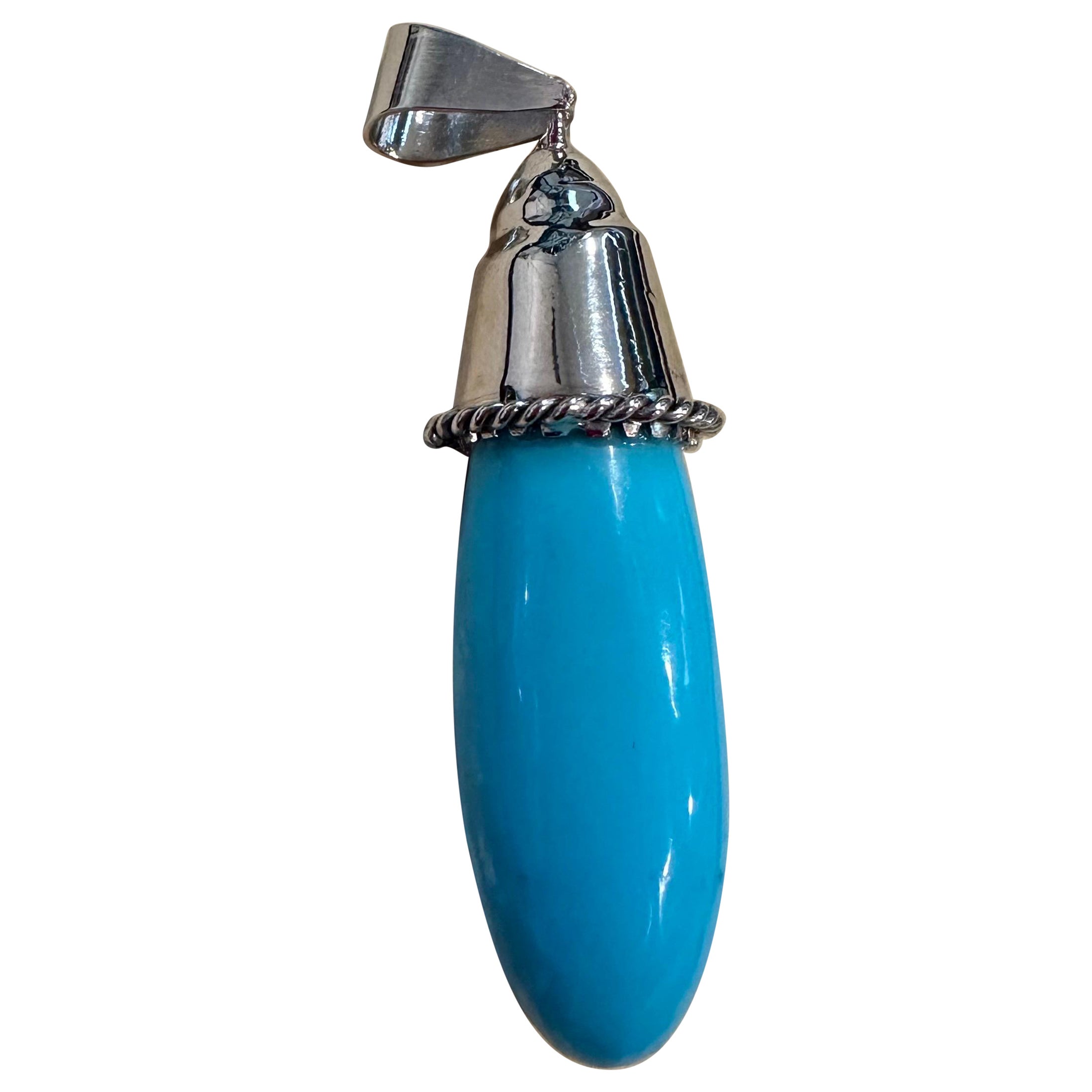 Pendentif vintage en turquoise naturelle 45 carats « Sleeping Beauty », grand anneau