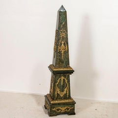 Vintage Tall Standing French Green Marble Obelisk with Bronze Accents
